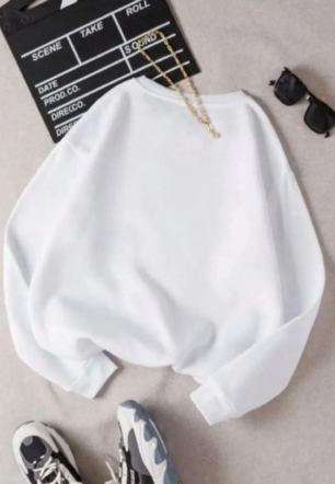 Kadın Üç İplik Pamuklu Biskilet Yaka SweatShirt - Beyaz
