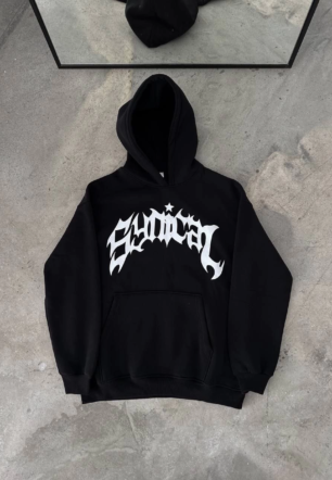 Kadın Üç İplik Kapüşonlu Baskılı Oversize SweatShirt- Siyah