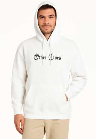 Erkek Kapşonlu Sweatshirt Oversize Üç İplik Şardonlu Other Lives Ön Arka Baskılı - Beyaz