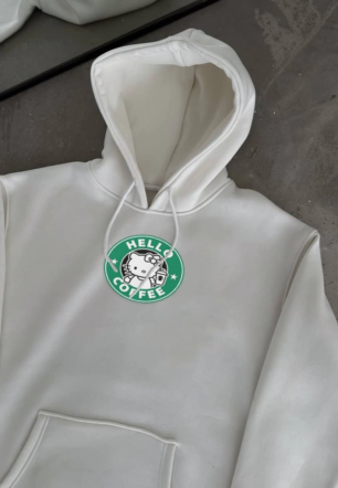Kadın Üç İplik Pamuklu Kapüşonlu SweatShirt - Beyaz