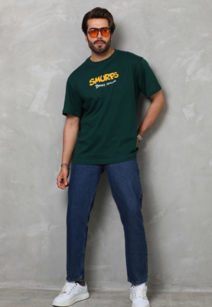 ERKEK Basic Bisiklet Yaka Oversize T-Shirt - Yeşil