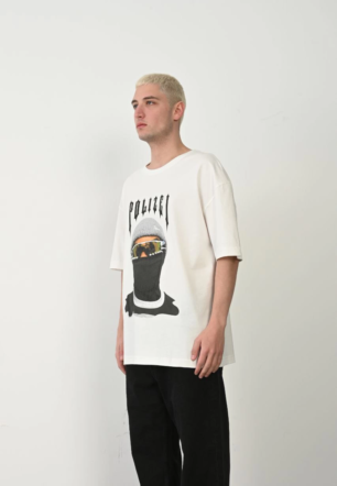 Erkek Baskılı T-Shirt Kısa Kol Bisiklet Yaka Rahat Kalıp Tişört  - Beyaz