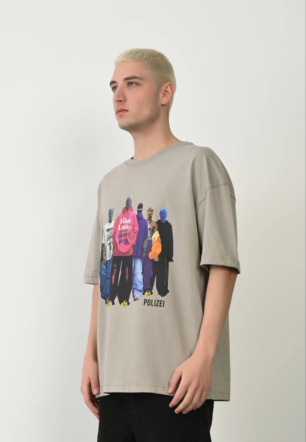 Erkek Baskılı T-Shirt Kısa Kol Bisiklet Yaka Rahat Kalıp Tişört  - Boyalı Gri