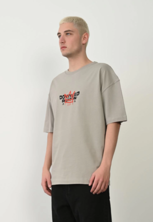 Erkek Baskılı T-Shirt Kısa Kol Bisiklet Yaka Rahat Kalıp Tişört  - Boyalı Gri