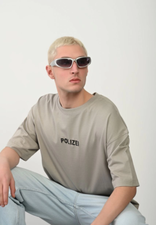 Erkek Baskılı T-Shirt Kısa Kol Bisiklet Yaka Rahat Kalıp Tişört - Boyalı Gri