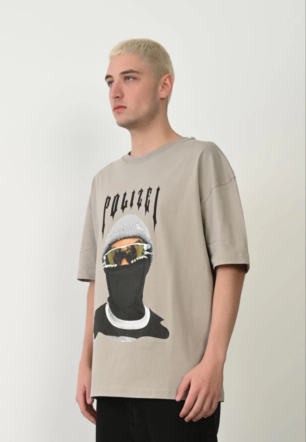 Erkek Baskılı T-Shirt Kısa Kol Bisiklet Yaka Rahat Kalıp Tişört - Boyalı Gri