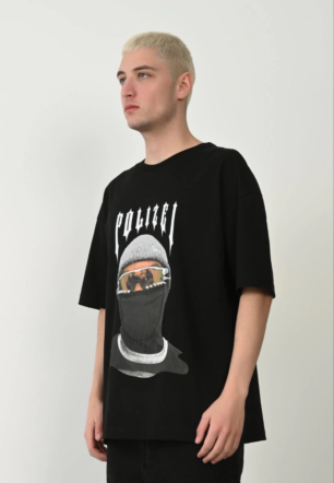Erkek Baskılı T-Shirt Kısa Kol Bisiklet Yaka Rahat Kalıp Tişört  - Siyah