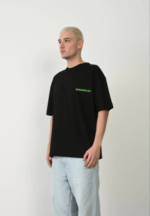 Erkek Baskılı T-Shirt Kısa Kol Bisiklet Yaka Rahat Kalıp Tişört  - Siyah