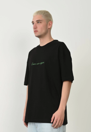 Erkek Baskılı T-Shirt Kısa Kol Bisiklet Yaka Rahat Kalıp Tişört  - Siyah