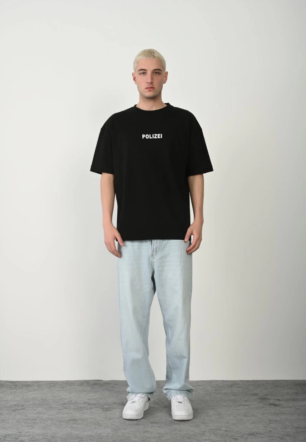 Erkek Baskılı T-Shirt Kısa Kol Bisiklet Yaka Rahat Kalıp Tişört - Siyah