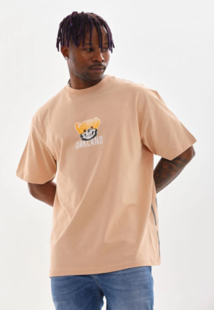Erkek Baskılı T-Shirt Kısa Kol Bisiklet Yaka Rahat Kalıp Tişört - Bej