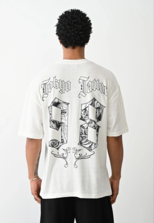 Erkek Baskılı Oversize Kısa kol  T-Shirt - Beyaz