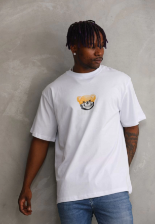 Erkek Baskılı T-Shirt Kısa Kol Bisiklet Yaka Rahat Kalıp Tişört  - Beyaz