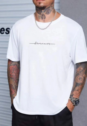ERKEK Baskılı Oversize Kısa kol  T-Shirt - Beyaz