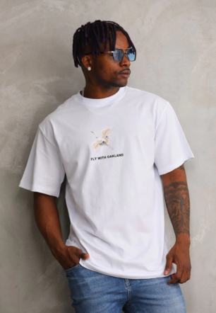 Erkek Baskılı T-Shirt Kısa Kol Bisiklet Yaka Rahat Kalıp Tişört - Beyaz