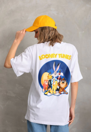Kadın Baskılı Oversize Kısa kol  T-Shirt - Beyaz