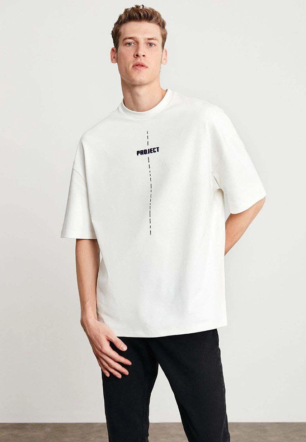 ERKEK Baskılı Oversize  Kısa kol T-Shirt - Beyaz