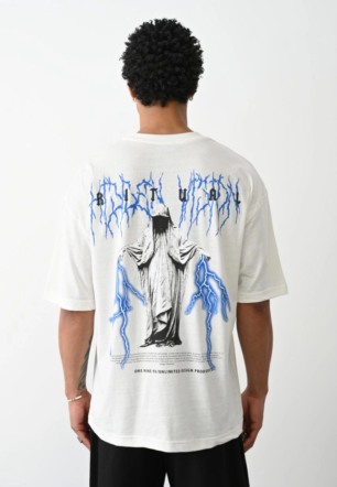 ERKEK Baskılı Oversize  Kısa kol T-Shirt - Beyaz