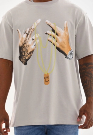 Erkek Baskılı T-Shirt Kısa Kol Bisiklet Yaka Rahat Kalıp Tişört  - Gri
