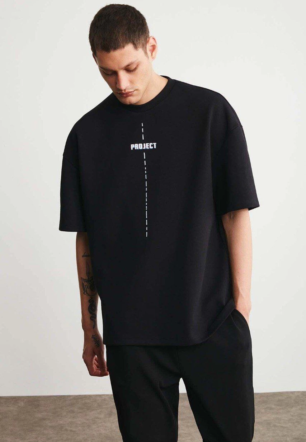 Unisex Baskılı Oversize Kısa kol  T-Shirt - Siyah