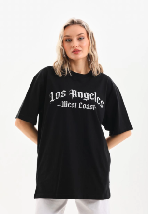 Kadın Baskılı Oversize T-Shirt - Siyah