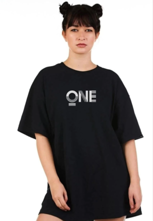 Kadın Baskılı Oversize Kısa kol  T-Shirt - Siyah