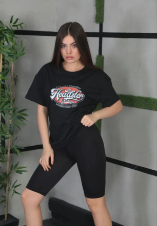 Kadın Baskılı Oversize T-Shirt - Siyah
