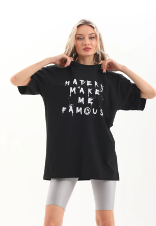 ERKEK Baskılı Oversize  Kısa kol T-Shirt - Siyah