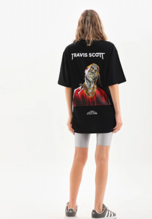 Kadın Baskılı T-Shirt Kısa Kol Bisiklet Yaka  Ovarsize Rahat Kalıp Günlük Tişört  - Siyah