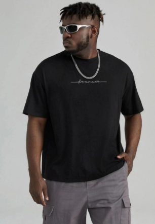 ERKEK Baskılı Oversize Kısa kol  T-Shirt - Siyah