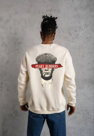 ERKEK Bisiklet Yaka Baskılı Oversize Sweatshirt - Beyaz