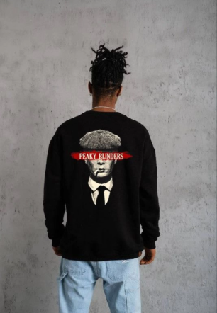 ERKEK Bisiklet Yaka Baskılı Oversize Sweatshirt - Siyah