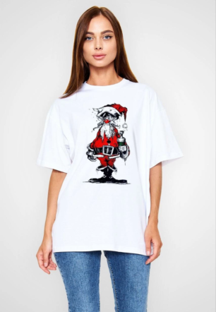 kadın Bisiklet Yaka Baskılı  Kısa kol Oversize T-Shirt - Beyaz