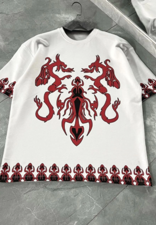 Erkek  Kısa kol Bisiklet Yaka Baskılı Oversize T-Shirt - Beyaz
