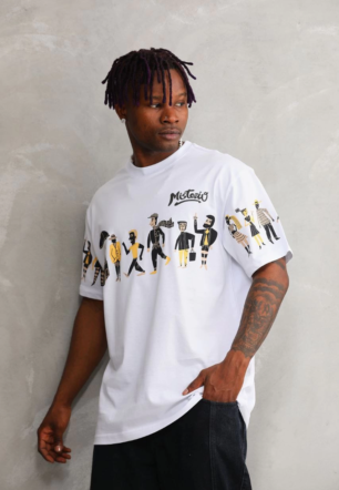 Erkek  Bisiklet Yaka Baskılı Oversize T-Shirt - Beyaz