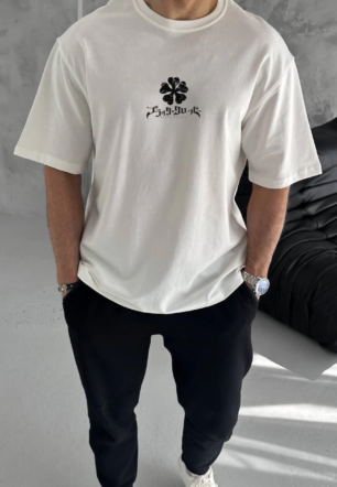 Erkek Baskılı T-Shirt Kısa Kol Bisiklet Yaka Regular Fit Rahat Kalıp Günlük Tişört - Beyaz
