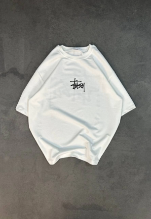 kadın Bisiklet Yaka Baskılı Oversize  Kısa kol T-Shirt - Beyaz