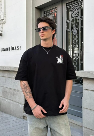 Erkek Baskılı T-Shirt Kısa Kol Bisiklet Yaka Regular Fit Rahat Kalıp Günlük Tişört - Beyaz