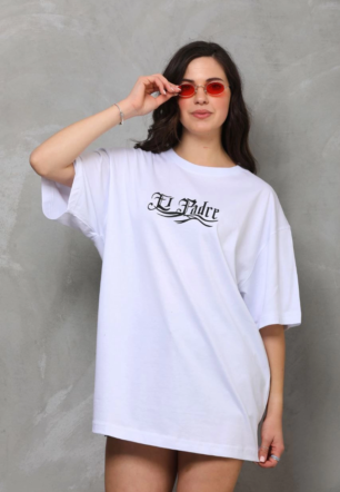 Kadın Baskılı T-Shirt Kısa Kol Bisiklet Yaka  Ovarsize Rahat Kalıp Günlük Tişört  - Beyaz