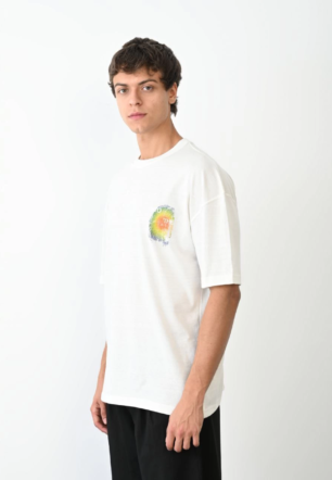 Erkek Baskılı T-Shirt Kısa Kol Bisiklet Yaka Regular Fit Rahat Kalıp Günlük Tişört - Beyaz