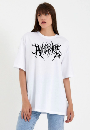 Kadın Baskılı T-Shirt Kısa Kol Bisiklet Yaka Oversize Rahat Kalıp Günlük Tişört   - Beyaz