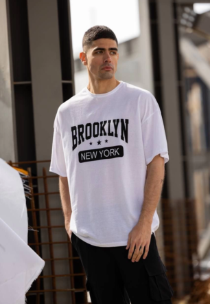 Erkek Baskılı T-Shirt Kısa Kol Bisiklet Yaka Regular Fit Rahat Kalıp Günlük Tişört - Beyaz