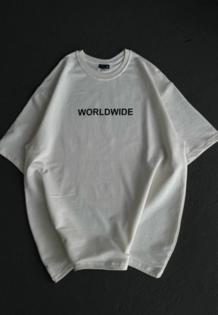 Kadın Baskılı T-Shirt Kısa Kol Bisiklet Yaka Oversize Rahat Kalıp Günlük Tişört   - Beyaz