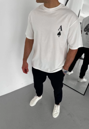 Erkek Baskılı T-Shirt Kısa Kol Bisiklet Yaka Regular Fit Rahat Kalıp Günlük Tişört - Beyaz