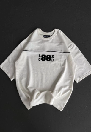 Kadın Baskılı T-Shirt Kısa Kol Bisiklet Yaka Oversize Rahat Kalıp Günlük Tişört   - Beyaz