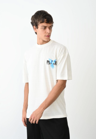 Erkek Baskılı T-Shirt Kısa Kol Bisiklet Yaka Regular Fit Rahat Kalıp Günlük Tişört - Beyaz