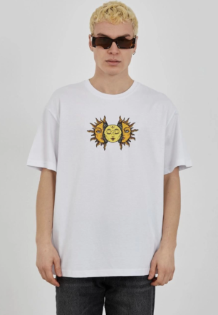 Erkek  Bisiklet Yaka Baskılı Oversize T-Shirt - Beyaz