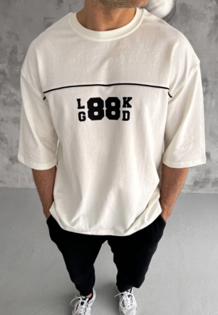 Erkek Baskılı T-Shirt Kısa Kol Bisiklet Yaka Regular Fit Rahat Kalıp Günlük Tişört - Beyaz
