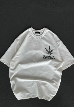 Kadın Baskılı T-Shirt Kısa Kol Bisiklet Yaka Oversize Rahat Kalıp Günlük Tişört   - Beyaz