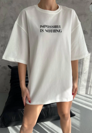 kadın Bisiklet Yaka Baskılı Oversize Kısa kol T-Shirt - Beyaz